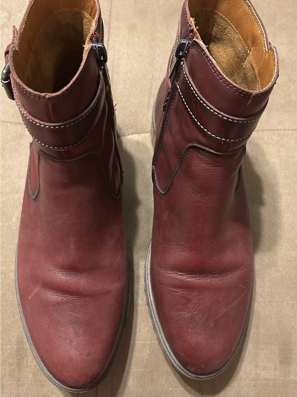 PIKOLINOS Maroon Leather Boots, buckles that are adjustable, zippers on the side